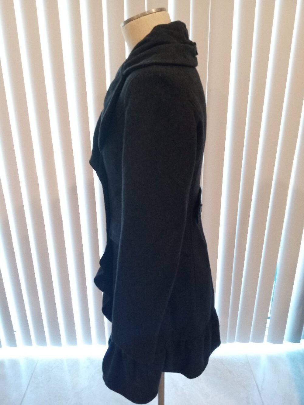 Betsey Johnson Charcoal Ruffle Wool Blend Coat - Picture 2 of 7